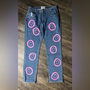 One Teaspoon Pink Smiley Face Jeans size 32 Awesome Baggies Rosewood 25035 NWOT